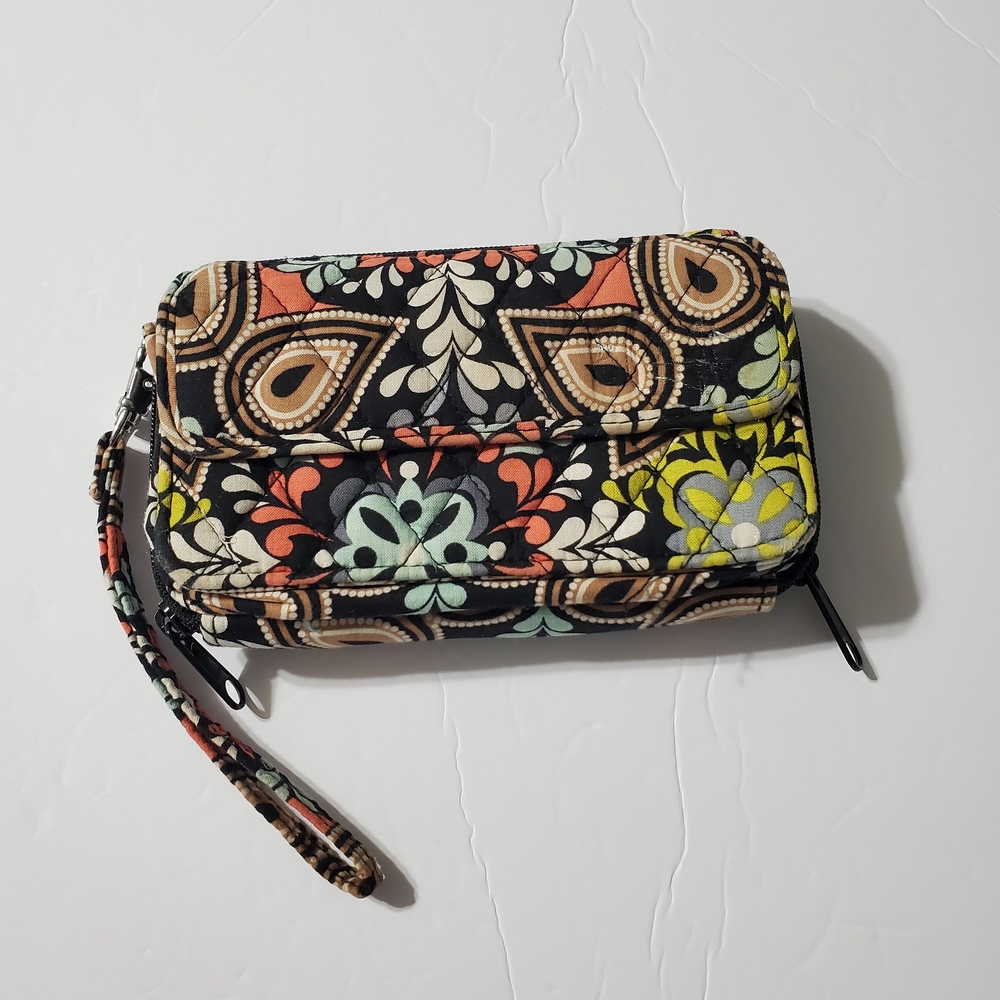 Vera Bradley Black Multi Quilted Wristlet Wallet with Floral Paisley Print